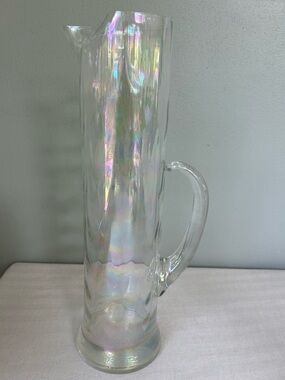 Iridescent Tall Glass Pitcher with Handle